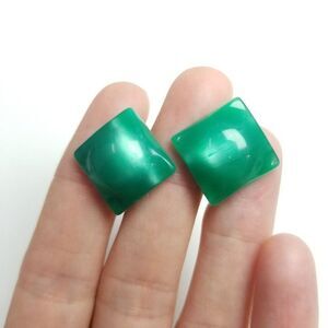 Vintage Green Square Clip On Earrings, Screw Backs, Retro Plastic, Estate